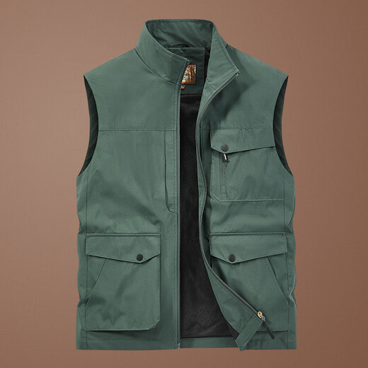 洺威保登马夹男士背心秋冬季加绒立领户外休闲工装多口袋坎肩钓鱼马甲外套 卡其色 常规 春秋 2XL