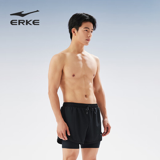Hongxing Erke (ERKE) swimming trunks for men, double-layered, anti-embarrassing, boxy-angle, loose, quick-drying, vacation beach pants, hot spring swimwear, swimming equipment