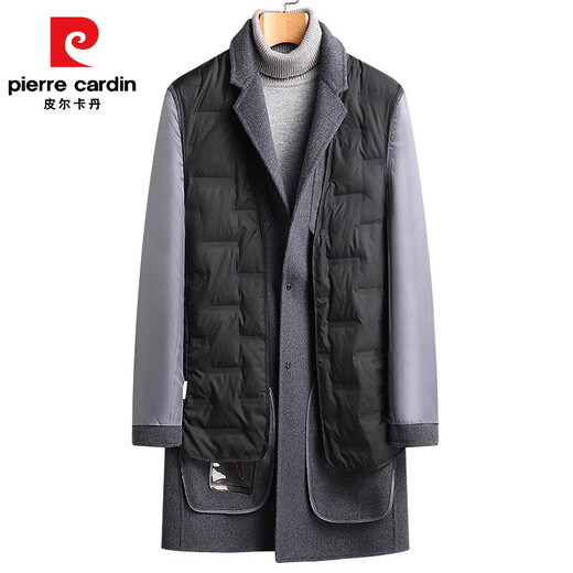 皮尔卡丹（pierre cardin）秋冬羽绒内胆双面呢羊毛大衣男中长款毛呢外套黑色高级感大码冬装 WX1910黑色 210/7XL 建议235斤左右 尺码偏小