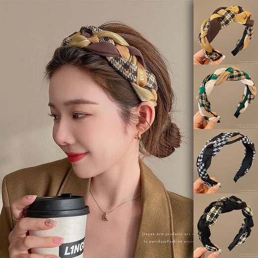 Beautifully made French retro headband for women with high skull and wide edge hairpin headband twist non-slip headband for women Korean style face wash hoop braided twist headband - green 1 piece