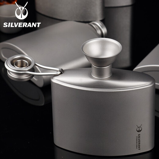 SILVERANT Silver Ant pure titanium large hip flask portable titanium alloy flat hip flask outdoor portable wine set camping lightweight warm wine cooking titanium crystal 500ml hip flask + titanium funnel