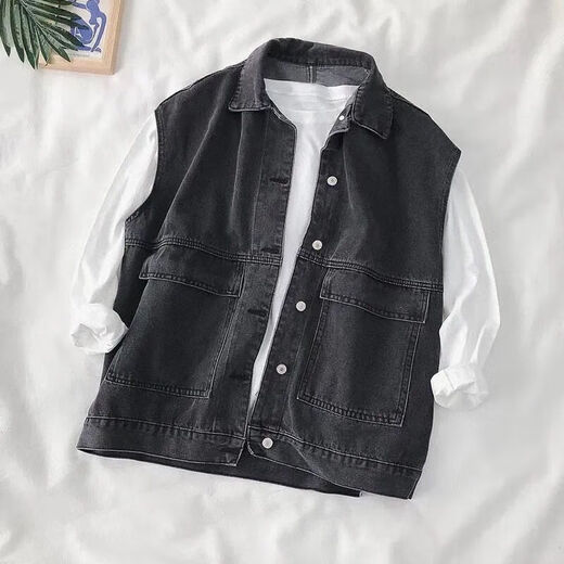 
RONGXITU sleeveless vest workwear denim vest girlfriend girl punk student punk loose style internet celebrity horse clip jacket trend 0703 9901# blue [collect priority shipment] S recommended 80-100Jin [Jin equals 0.5 kg]