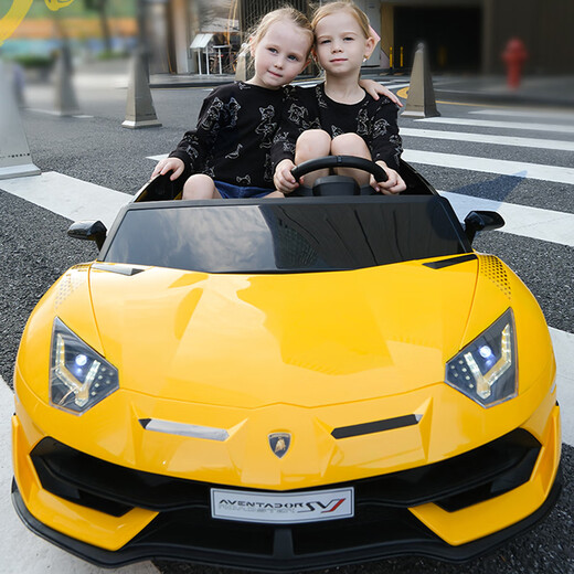 Children's shoes Lamborghini authorized two-seater children's electric car can seat adults four-wheeled stroller remote control toy car red luxury four-wheel drive + 12V10 soft tires can seat adults
