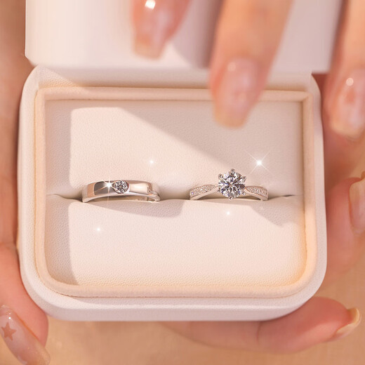 Hongying imitation moissanite diamond 1 carat electroplated couple ring female wedding proposal birthday gift four-claw ring for girlfriend 10 points men's ring main stone 3mm opening adjustable