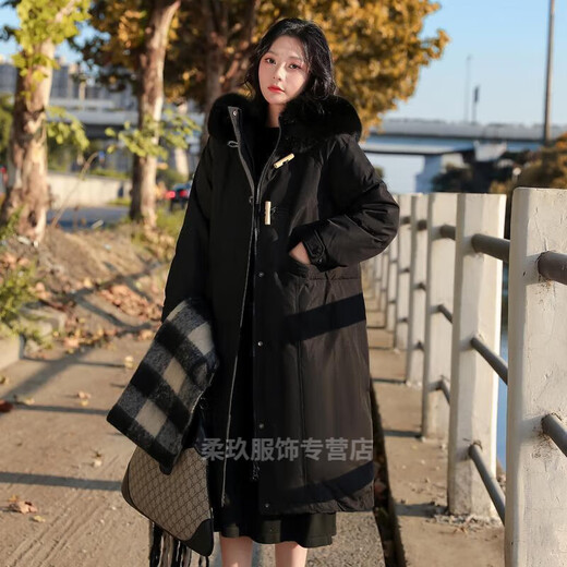 Wei Jie Nebensaison Down Jacke für Frauen mit langer Freigabe 2024 New Cotton Mid-Winter Fashion Koreanischer Stil verdickte Überkneejacke off-weiß (9922# Haarkragen Farbkontakt Kundendienst) S Vorschlag 85-105jin [Jin gleich 0,5 kg]