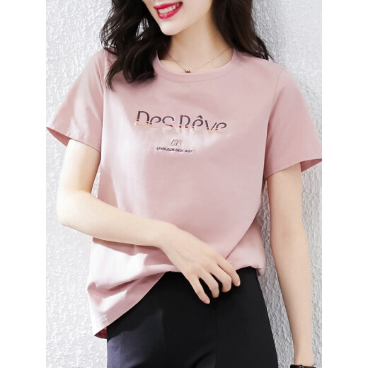NY-RCE夏装条纹短袖T恤女新款韩版宽松百搭条半袖上衣潮 1DS009粉蓝条+9764白色 M