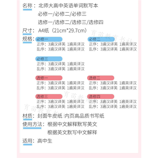 Nueva edición universitaria de Taipei Normal de la tabla descriptiva de palabras en inglés de la escuela secundaria One, dos, dos, tres electivo 1234 Libro de ejercicios de traducción inglés-chino obligatorio 1 Beijing Normal University High School Word Book Descriptivo Compulsor 1 High School General Beijing UNIVERSIDAD NORMAL OFERTORIO 123+ Electivo 12347 12347