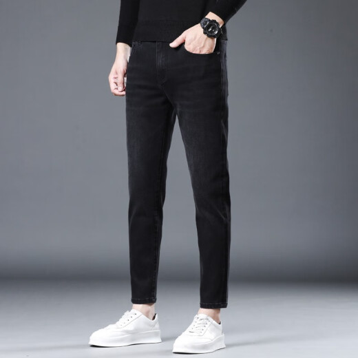 Mu Xideng nine-point jeans men's slim straight spring and summer casual pants men's pants Korean style trendy pants boys 9-point pants black (1048) size 29 (waist circumference 2 feet 2)