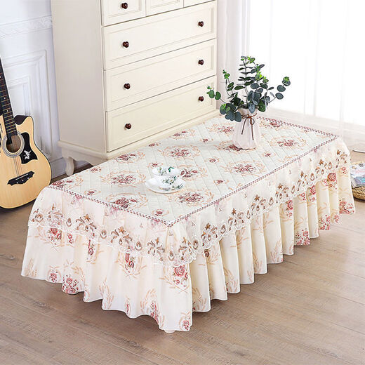 Mirror Moon Picture coffee table tablecloth rectangular all-inclusive non-slip thickened coffee table cover living room lace fabric bedside table dust cover cover Wheat ear-purple cloth edge width 70*length 130*height 40