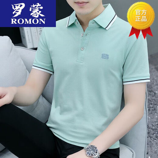 罗蒙（ROMON）高端新款夏季短袖t恤男士polo小衫翻领商务休闲体恤半袖T恤上衣服 5012蓝色 L 115-130