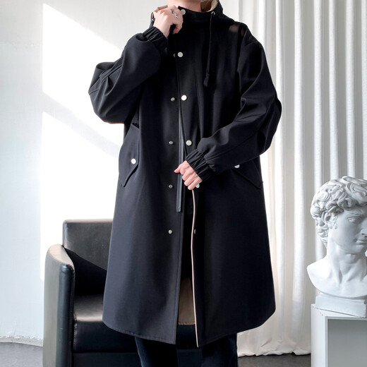 Lovren autumn and winter new windbreaker men's mid-length coat knee-high contrast coat European and American style trendy cloak men's pie jacket dark gray XL (suitable for 140-155 Jin Jin equals 0.5 kg)