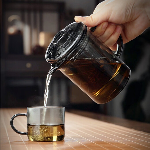 Quandu office teapot simple high borosilicate heat-resistant glass teapot household personal flower teapot thickened teapot B type transparent 350ml