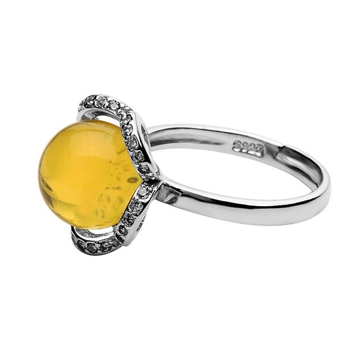 Xuanyong natural Mexican blue amber ring women's S925 silver ring inlaid with amber ring live adjustable gift for wife