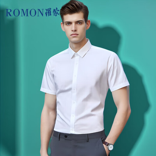 ROMON solid color business professional formal wear men's white shirt work clothes men's short-sleeved shirt men's CS72 white L
