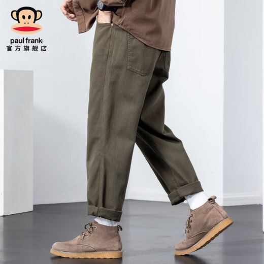 大嘴猴（paul frank）纯棉工装裤男秋季宽松潮牌重磅直筒休闲裤男装百搭美式高街长裤子 1098H军绿色【官方正品】 2XL 【建议160-180斤】