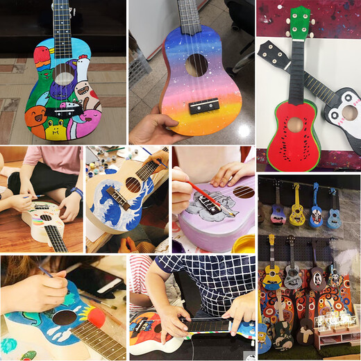 Test 68 versammelte Ukulele DIY kleine Gitarre handgefertigtes hausgemachtes Materialpaket Lackiert Handgezogene Zeichnung Doodle Wood 21 Zoll Rundkarton Set sechs 21 Zoll