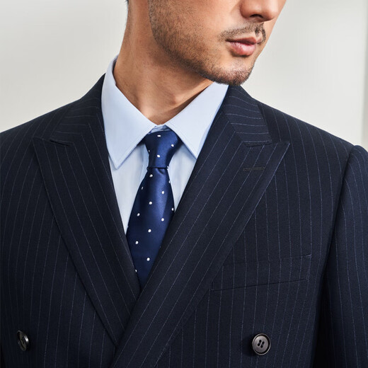 Guillaume (G MONS) suit men's suit men's suit men's slim business suit men's wedding groom casual vertical striped suit suit navy blue top + pants two-piece set 52