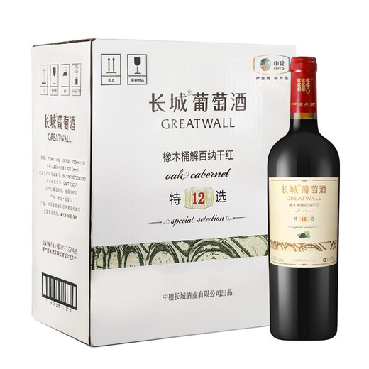 长城 特选12 橡木桶解百纳干红葡萄酒 750ml*6瓶 整箱装 