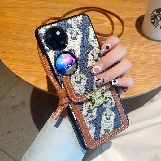 适用华为Pocket2手机壳潮牌pocket2挂绳高端个性防摔手机保护壳套 【潮牌蓝色+斜挎卡包】 华为Pocket2【帆布皮革】