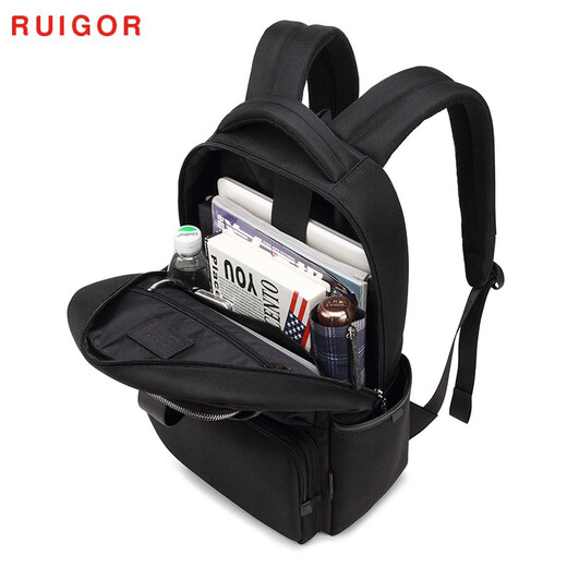 瑞戈（RUIGOR）商务休闲双肩包大容量男士背包瑞士初高中学生书包旅行旅游电脑包 黑色标准