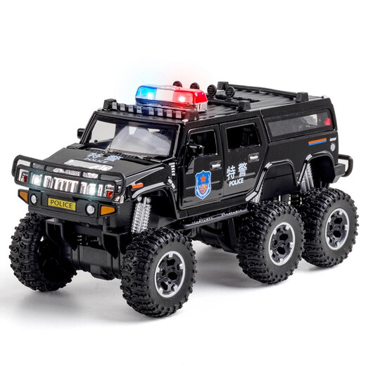 Play Control Hummer Extended Off-Road Police Car Children's Toys Boys Car Model Children's Alloy 1 32 Large Black