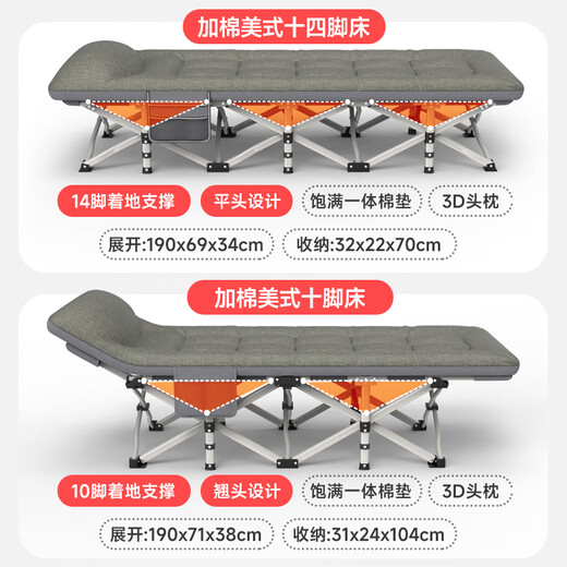 臣品优选折叠床午休床办公室午睡床单人床医院陪护床行军床户外家用简易床 【浅灰色-平头】十四脚充棉款