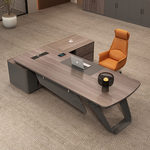 New boss table, light luxury and high-end paint executive table, high-end simple modern president table, office desk, manager table 3.0m boss table + side cabinet + chair + 3.2m bookcase