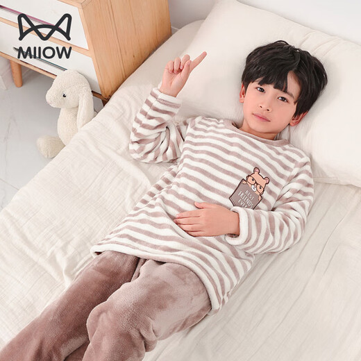 Catman Miiow Boys Flanell-Pyjamas setzen die langärmeligen Koralle-Fleece-Hauskleidung für Kinder, um warme Winterbaby 20 Serie 677* 160 cm zu halten (empfohlenes Gewicht 85-104 Jin [Jin gleich 0,5 kg]))