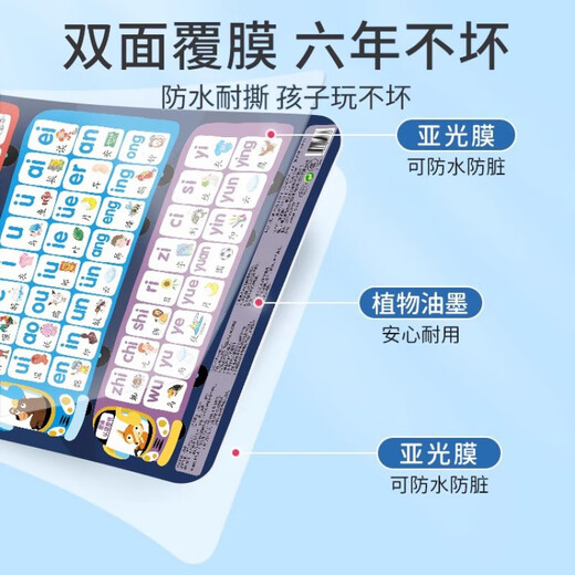 京厽汉语拼音字母表挂图有声早教启蒙识字学习数学整体认读音节表墙贴 全新升级启蒙常用汉字42个颜色随