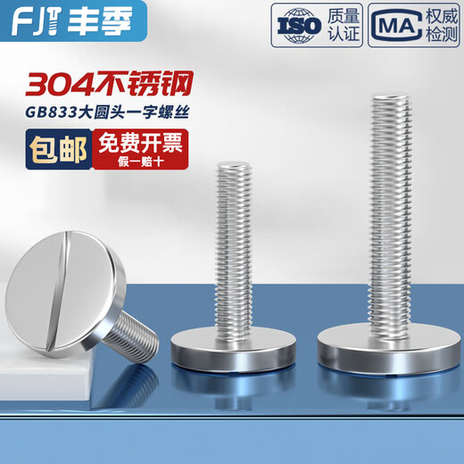 Fengji 304 stainless steel flat head large round head screws GB833 slotted cylindrical head M2M3M4M5M6M8M10 M3*20 5 pcs