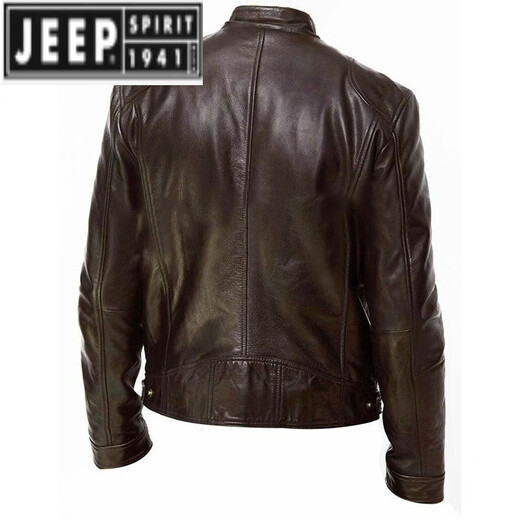 Jeep Spirit Lederjacke Herren -Topmantel vielseitiger Gentleman warmer Reißverschluss Cardigan Taschendekoration PU Lederstand Kragen Braun L.