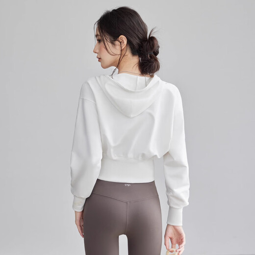 Youyou yoga wear women's long-sleeved waist slimming quick-drying sports top Pilates hooded fitness sweatshirt J34018Y black top XL recommended 130-145 Jin Jin equals 0.5 kg