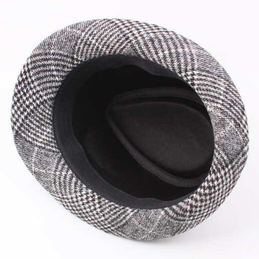 Xianxiu new style British woolen hat men's top hat rolled edge outdoor hat jazz hat striped gentleman hat black M (56-58cm)
