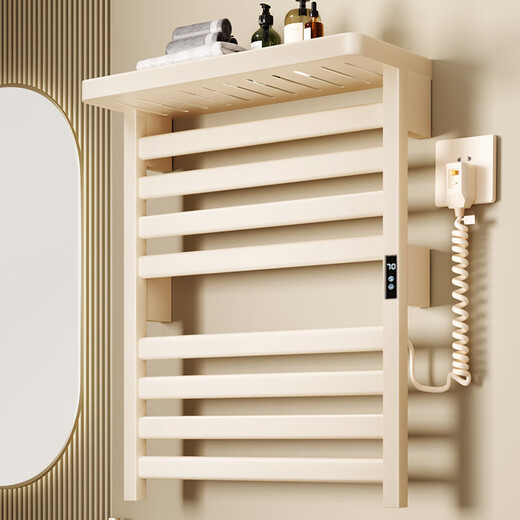 Tianyuan Muge Electric Heated Towel Rack No Punching Bathroom Towel Clothes Drying Smart Carbon Fiber Heated Bathroom Rack Milk White T681WIFI Version-Right Outlet