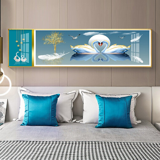 Mo pintura lulin moderna decoración de dormitorio simple pintura cálida y romántica pintura de noche hotel b & b sala colgante pintura de fondo pintura de pared 08 que se apoyan 12138 170*50 marco negro (pintura de porcelana de cristal) 1.8-2 metros pintura de cabecera