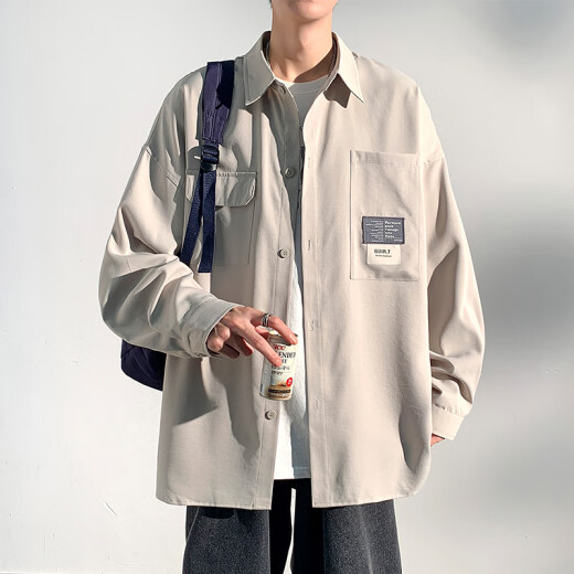 
Baiqueting short-sleeved shirt men's summer new ice silk shirt jacket men's trendy brand loose casual work jacket top 854 pink XL