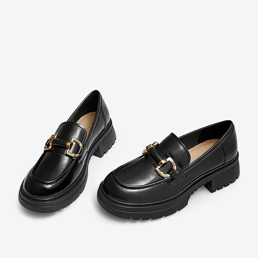 Best Loaf Shoes Women's Shopping Mall Same Style Sheepskin Thick-soled Platform Shoes Women's Casual Leather Shoes TFW29CA2 Black 35