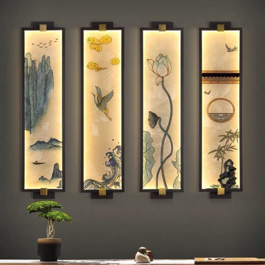 Yaotian's new enamel color new Chinese style wall lamp Chinese style bedroom living room TV background wall tea room Zen bedside wall lamp Xiangyun Feihe + three-color dimming