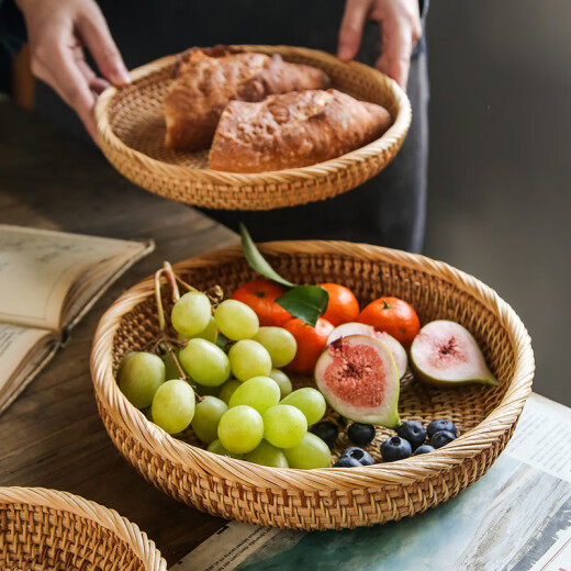 Aoyanlai Rattan Bamboo Storage Dessert Tray Rattan Fruit Tray Japanese Bread Basket Chinese Bamboo Afternoon Tea Dessert Tray Living Room [Elaborate] Classic Style - Small