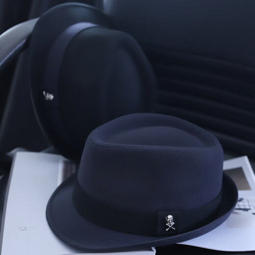 Tochino's new spring, autumn and winter trendy brand internet celebrity men's hat warm gentleman jazz hat fashionable casual foldable hat for women black with skull logo regular size 55-57CM