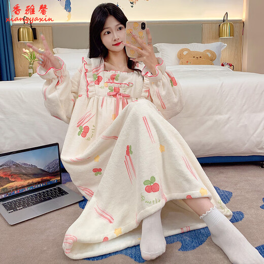XIANGYAXIN CORAL VELVET CIERNO PARA Mujeres en otoño e invierno Nuevo encaje dulce espesado princesa larga princesa ropa para el hogar pajamas x723 mariposa m