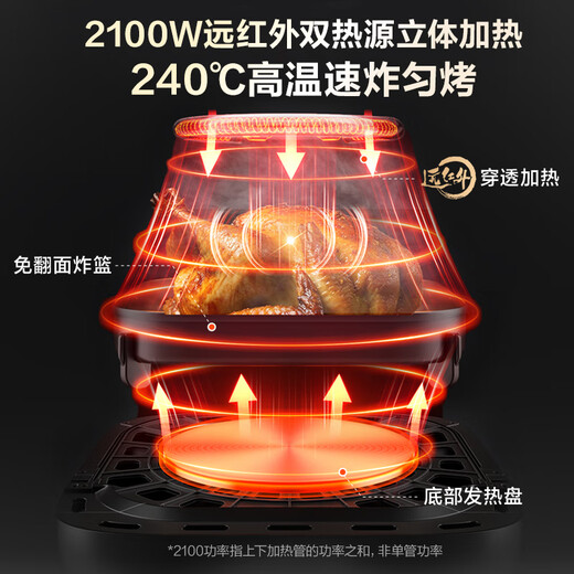 SUPOR air fryer far infrared penetration heating household 6.3L large capacity no-turn French fries machine dual heat source steam tender frying multifunctional electric fryer KD60Y883