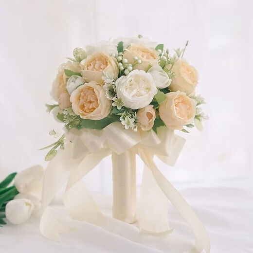 Accessoires de certificat tenant des fleurs mariée certificat de mariage coréen Simulation bouquet forêt photographie de mariage guide photo trois vies trois mondes blanc + rose