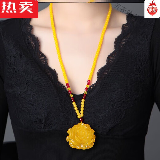 SNQP Blood Amber Men's and Women's Long Necklace Chicken Oil Yellow Sweater Chain Beeswax Pendant Water Drops Wu Shi Brand