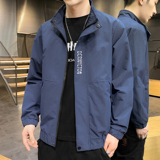 Zuosike Jacket Men's Spring and Autumn Youth Stand Collar Baseball Uniform Men's Bomber Jacket Casual Loose Versatile Street Clothing Black XL