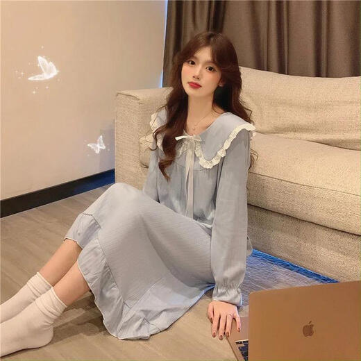 Nightgown pour les femmes au printemps et à l'automne à manches longues de style princesse pour filles, vêtements de maison doux et mignons, peut être porté sur la robe longue extérieure 724 poudre XL (recommandée 115-135 Jin [Jin est égal à 0,5 kg])))