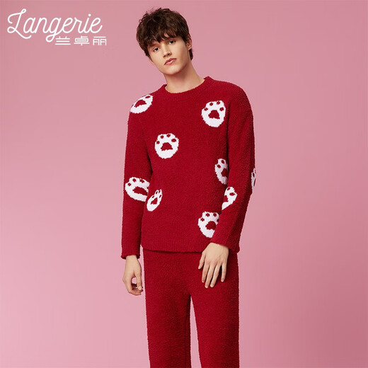 Lanzhuoli Couple's Clothing New Year's Ben Ming Nian Red Home Clothes Year of the Dragon Suit Up and Down Suit Pajamas for Men and Women New Style Women Cinnabar Red Men's XL (180) Men's