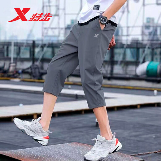 特步（XTEP）七分裤男裤夏季透气薄款男士服饰速干冰丝跑步运动裤宽松休闲裤男 速干运动七分裤-黑 M 170【薄款透气 现货速发】