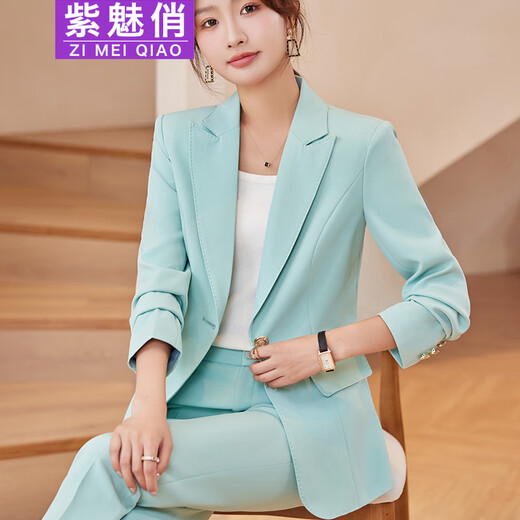 Purple Charming Suit Women's Spring Autumn and Winter Professional Small Suit Korean Style Fashion Casual Slim One Button Long Sleeve Formal Jacket Ai Green (Single Suit) S (Recommended 90Jin Jin equal to less than 0.5kg)