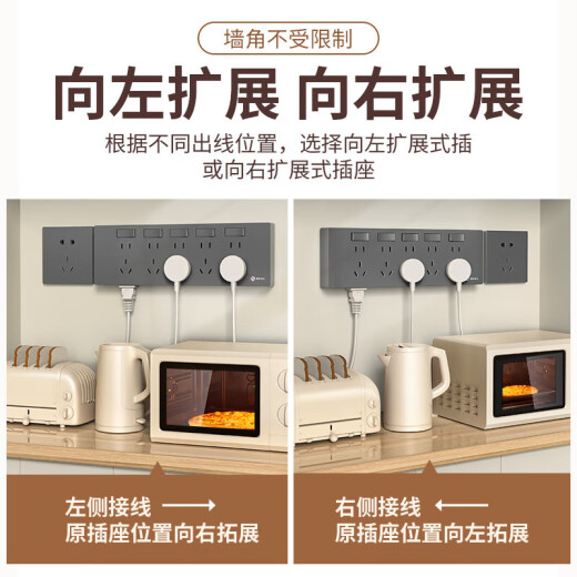 国际电工86型扩展式插座明装厨房拓展多孔转换器多功能多孔无线轨道插座 35孔向左拓展+独立开关-灰色